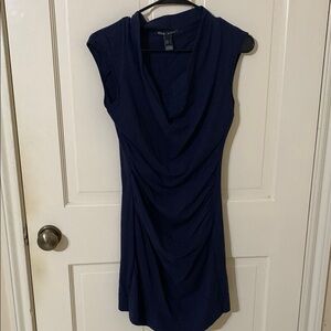Mango Blue Sheath Mini Dress with Cowl Neck